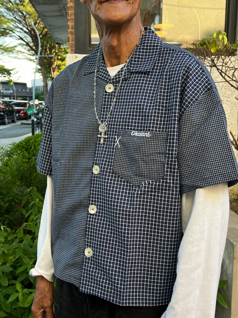Dual Pattern Button-Up Navy