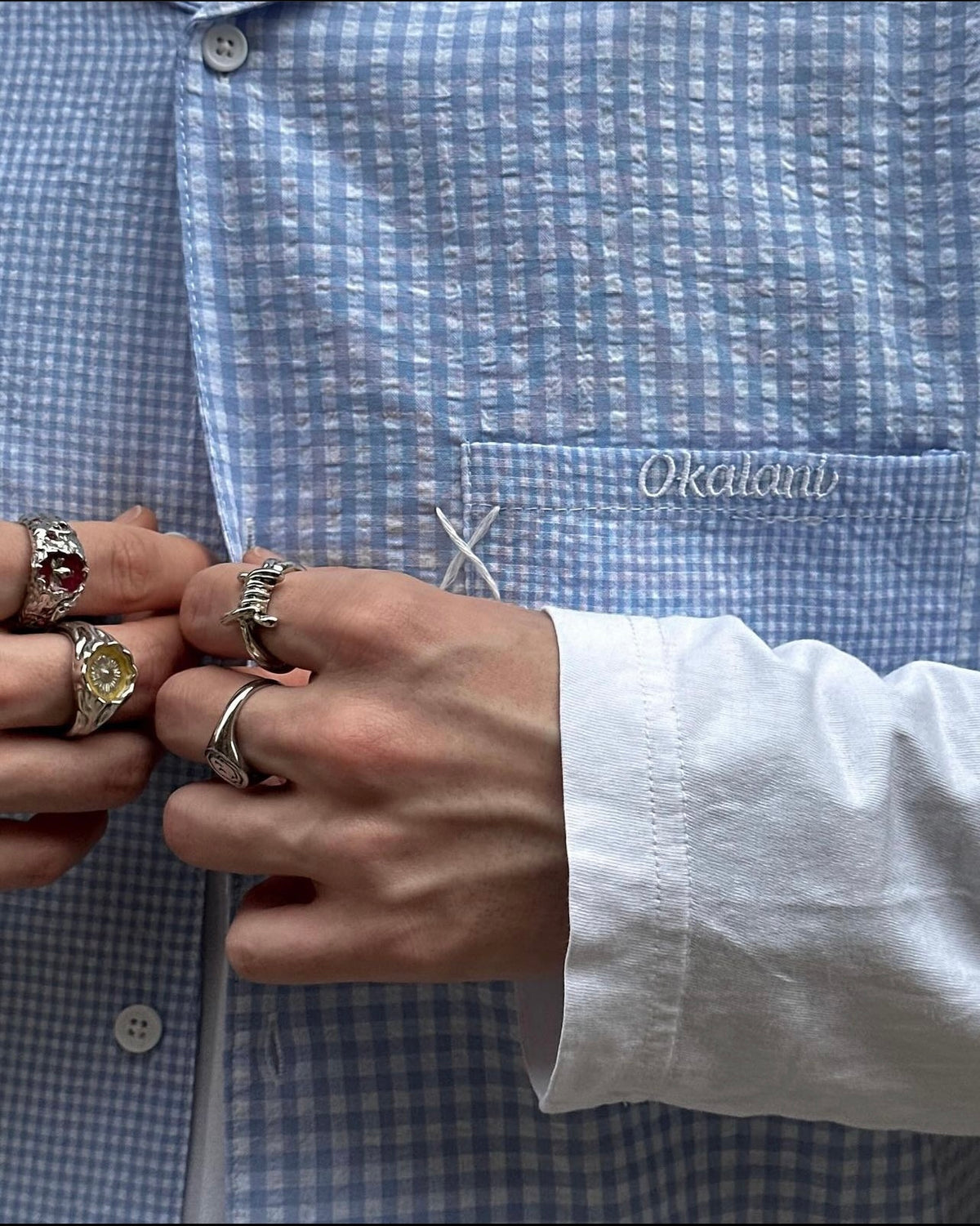Dual Pattern Button-Up Sky Blue