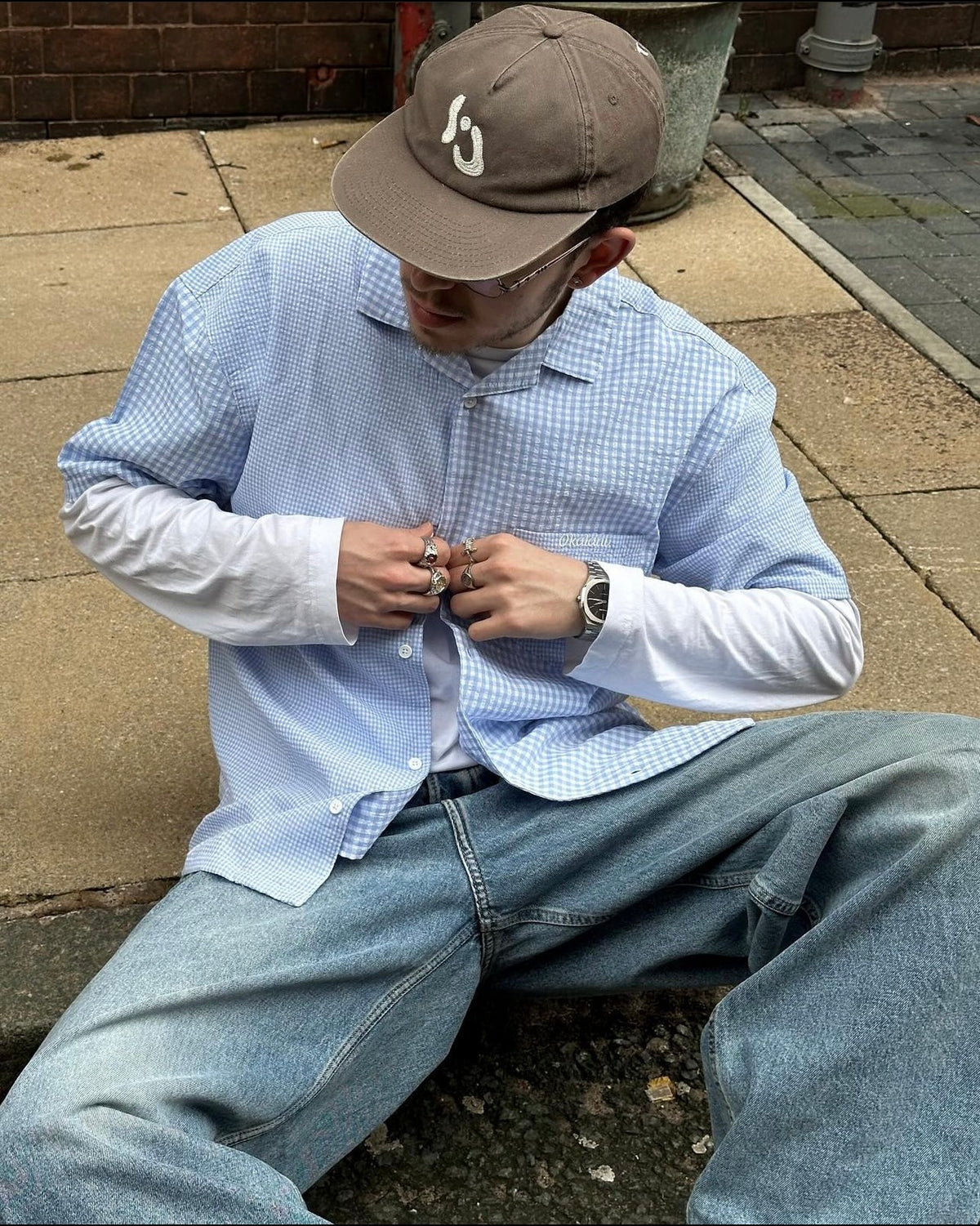 Dual Pattern Button-Up Sky Blue