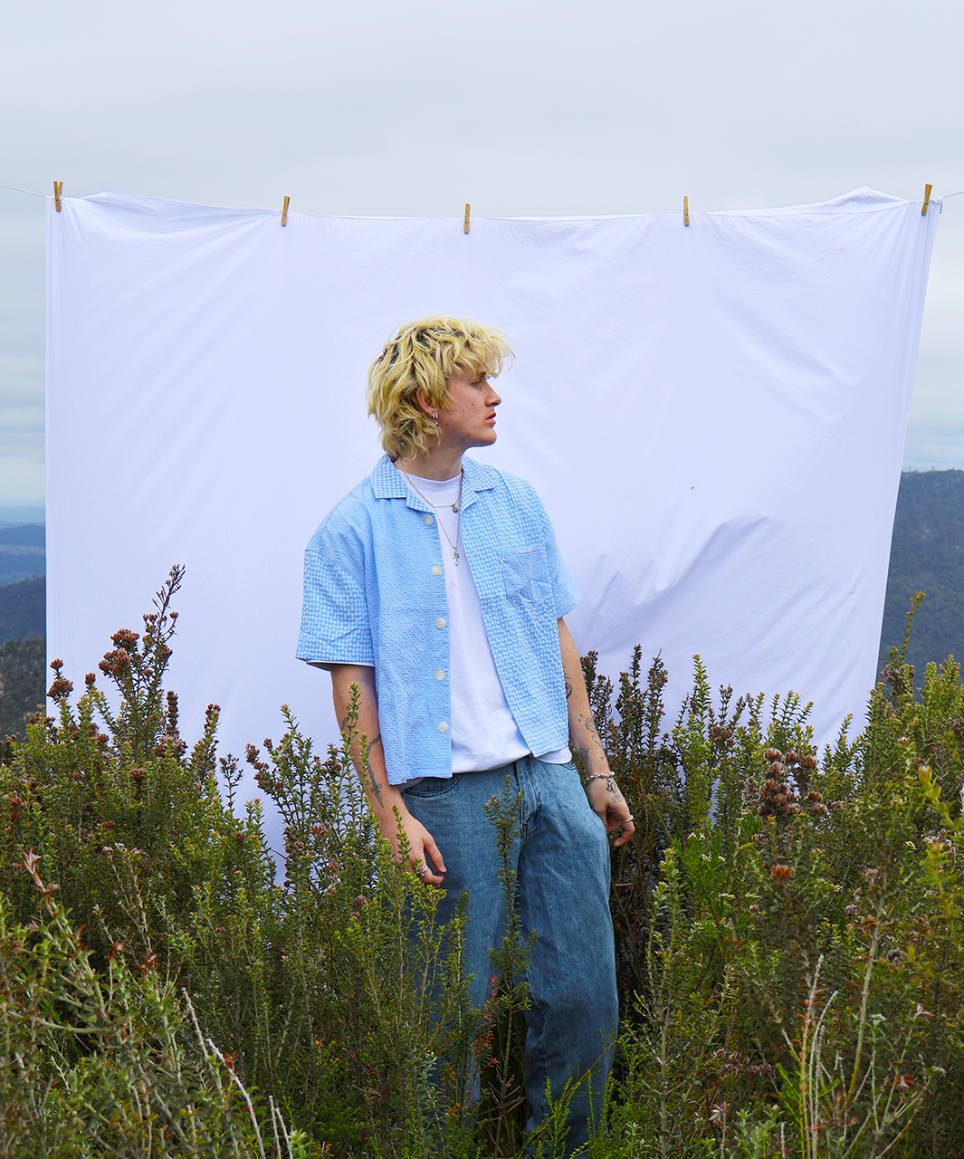 Dual Pattern Button-Up Sky Blue